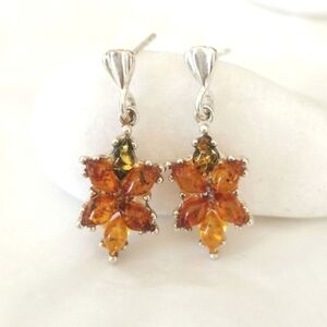 GENUINE Amber flower earrings in Sterling Silver   🆕